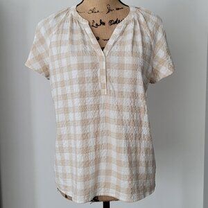 Ladies Sonoma  Tan &  White  Checked Blouse Small